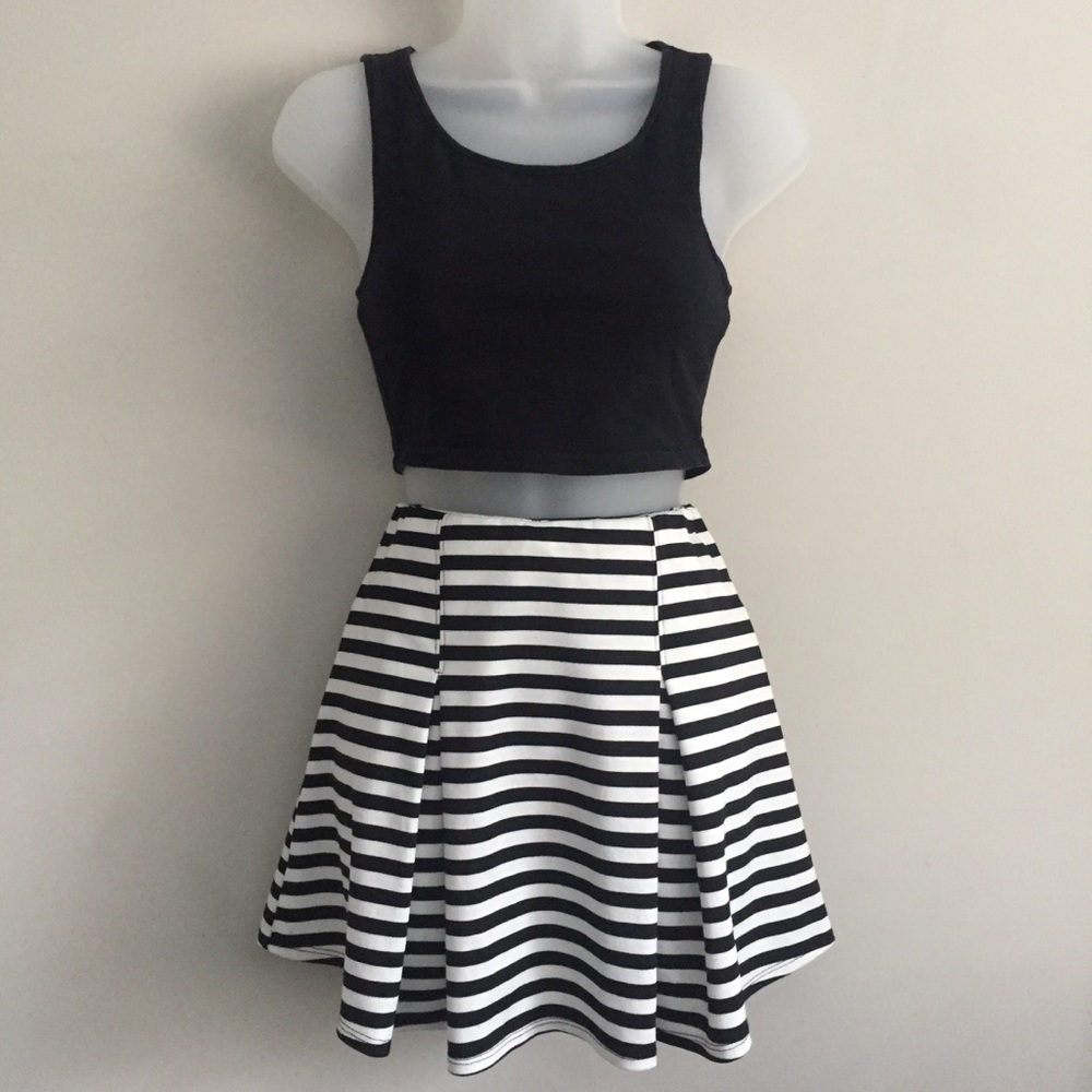 Striped High Waist Skirt A-Line Painted Threads S - Picture 4 of 8